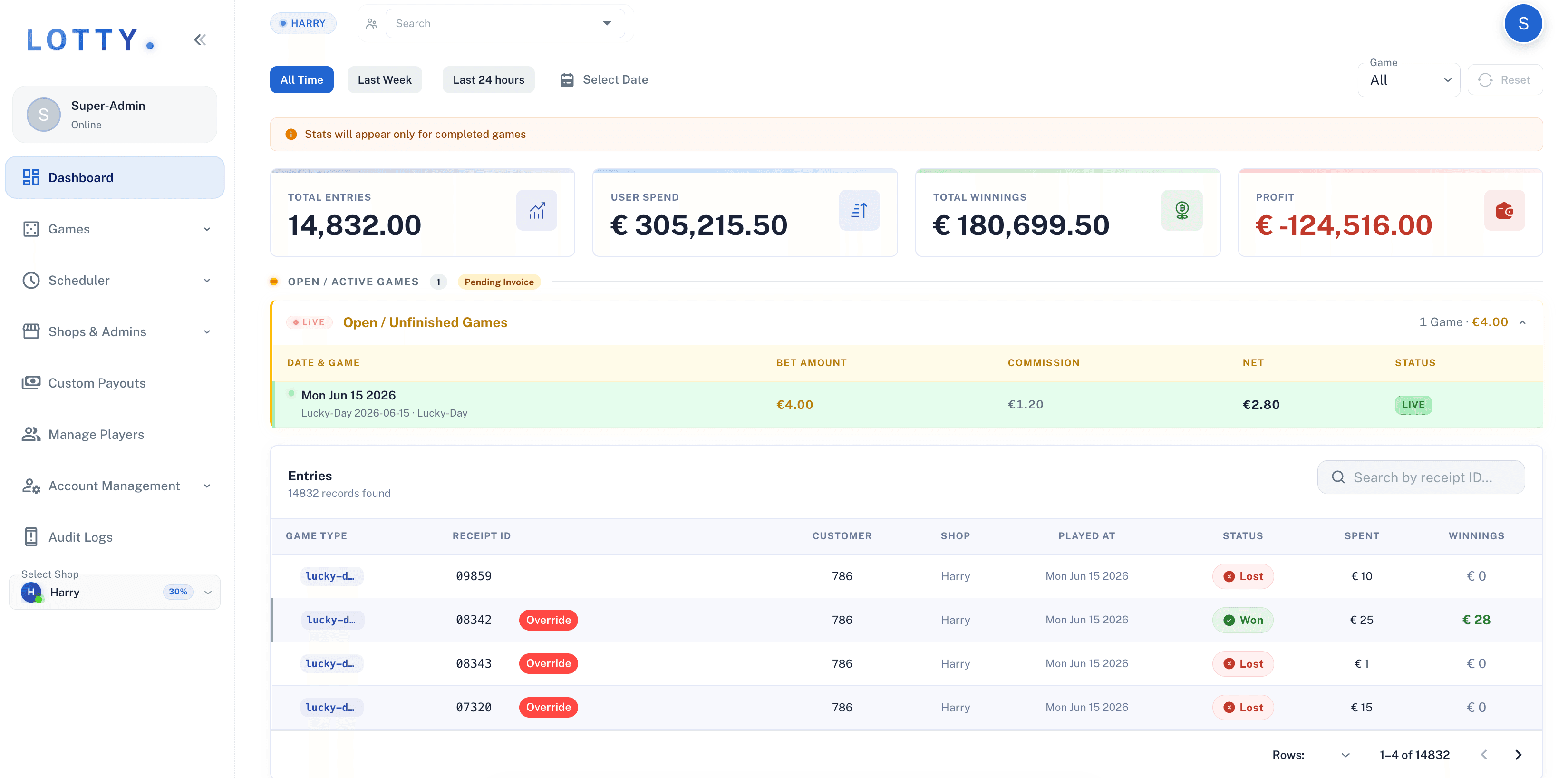 Lotty — High-Throughput Lottery & Betting Management Platform screenshot 1